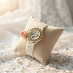 Geneva 5573 Cream & Gold Rhinestone Bezel Bracelet Watch NWOT